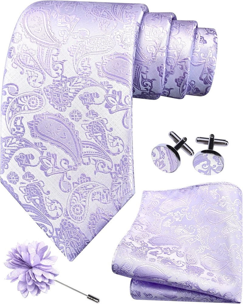 GUSLESON 3.15"（8cm） Mens Paisley Tie and Lapel Pin Necktie Hankerchief Cufflinks Set for Men - Image 1